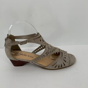 Bella Vita Penny wedge sandals shoe tan suede cut-out strappy 7 EXTRA WIDE 7WW